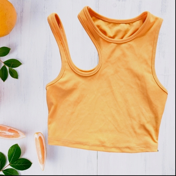 SHEIN Tangerine Asymmetrical Cropped Ribbed Top - Picture 1 of 3